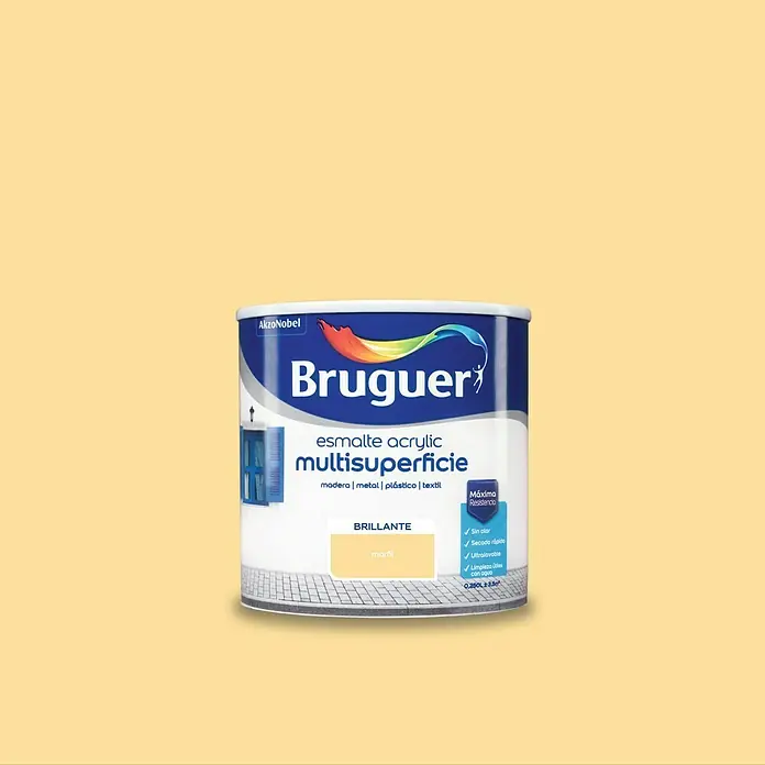 Bruguer Esmalte de color Acrylic multisuperficie - Marfil, Brillante, 250 ml, Base de agua - Bote de esmalte acrílico multisuperficie Bruguer en color marfil, acabado brillante. Apto para madera, metal, plástico y textiles.
