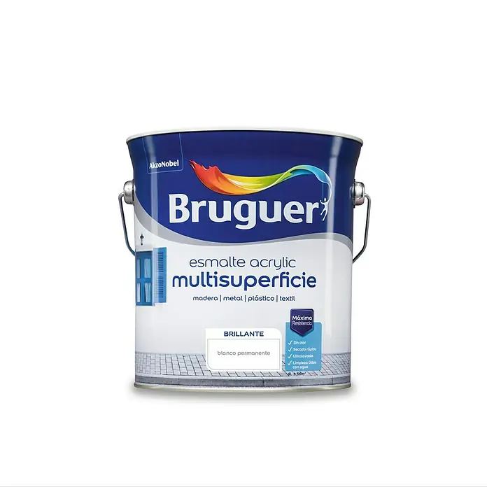 Bruguer Esmalte de color Acrylic multisuperficie - Blanco, Brillante, 4 l, Base de agua - Bote de pintura acrílica Bruguer Multisuperficie en blanco brillante. Apta para madera, metal, plástico y textiles con máxima resistencia.