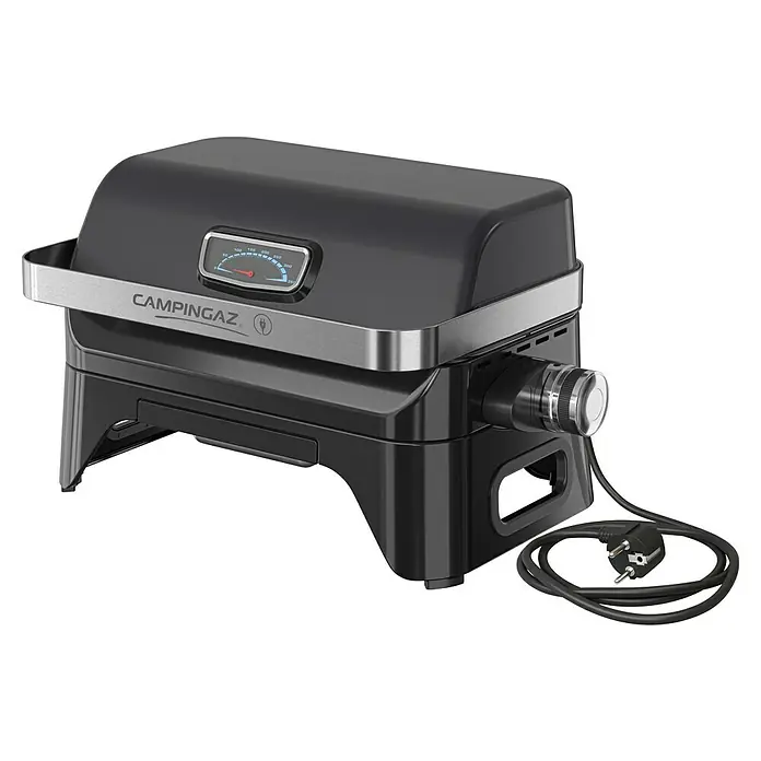 Campingaz Barbacoa eléctrica Attitude 2GO - Superficie de la parrilla (An x Pr): 48 x 26 cm, 2.200 W - Una barbacoa eléctrica Campingaz con termómetro y regulador, ideal para viajes y balcones.