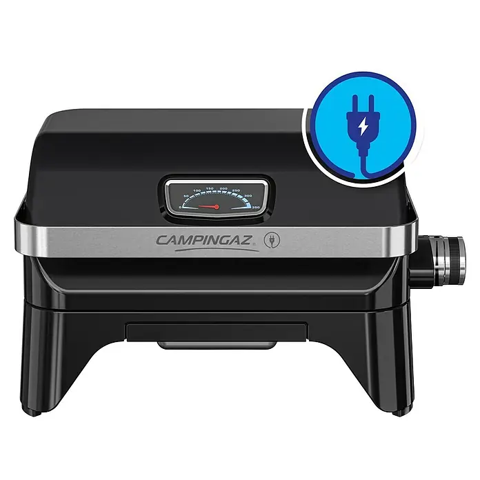 Campingaz Barbacoa eléctrica Attitude 2GO - Superficie de la parrilla (An x Pr): 48 x 26 cm, 2.200 W - Imagen de una parrilla eléctrica Campingaz, ideal para experiencias culinarias al aire libre.