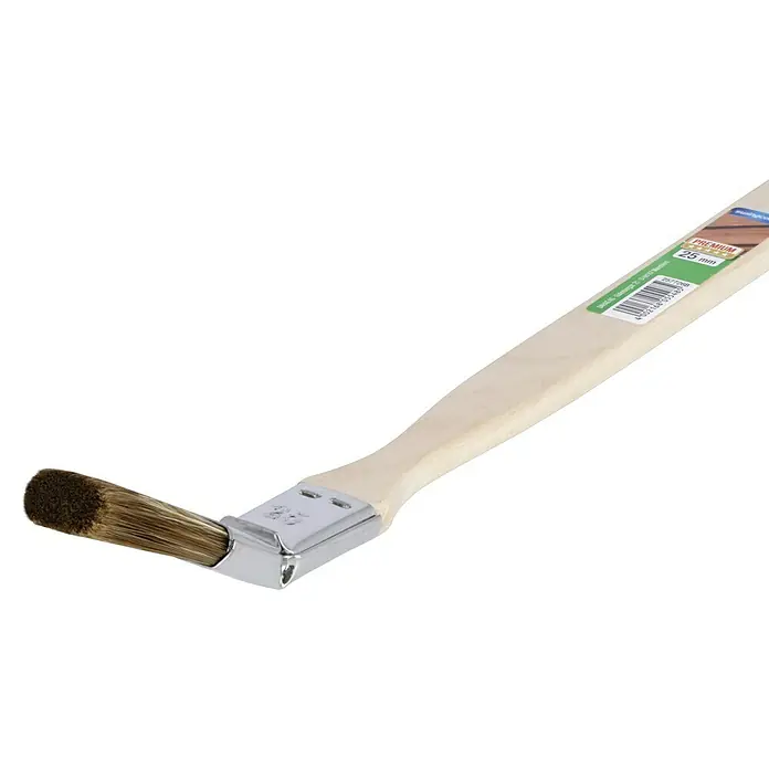 swingcolor Premium Heizkörperpinsel Lasur - Breite Borsten: 25 mm, Hollestermischung, Naturholz - Der hochwertige Heizkörperpinsel mit Holzgriff und braunen Borsten für präzises Streichen in schwer zugänglichen Bereichen.
