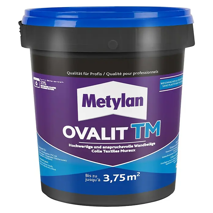 Metylan Tapetenkleister Ovalit TM - 750 g - Ein Eimer Metylan Ovalit TM-Kleister für hochwertige Wandbeläge. Qualität für Profis, ideal für Textiltapeten und anspruchsvolle Projekte.
