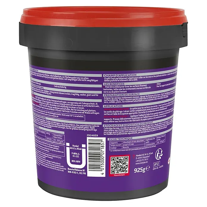 Metylan Styroporkleber Ovalit P - 925 g - Bild eines Eimers Ovalit P Flächenspachtel, ideal zum Glätten von Wänden und Decken im Innenbereich.