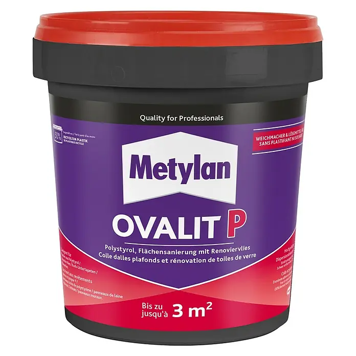 Metylan Styroporkleber Ovalit P - 925 g - Ein Eimer Metylan Ovalit P Kleister für Polystyrol, Renovierungsvlies und Glasfasergewebe, ideal für Profis.