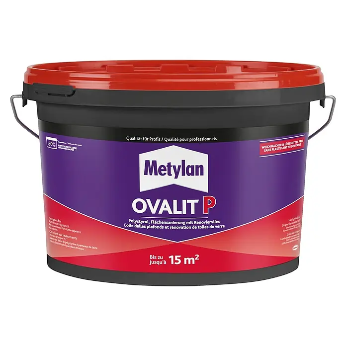 Metylan Styroporkleber Ovalit P - 4.500 g - Eimer Metylan Ovalit P Kleber für Polystyrol, Flächensanierung und Glasfasergewebe. Qualität für Profis.