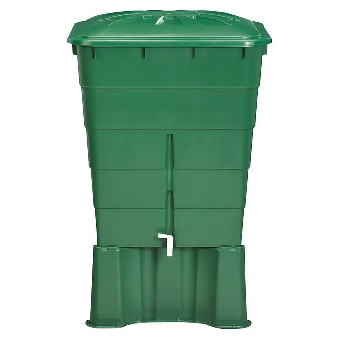 Garantia Basic Line Tonel para lluvia Rectangular - 300 l, Verde - Un compostador verde con tapa y grifo. Ideal para el compostaje en el jardín.