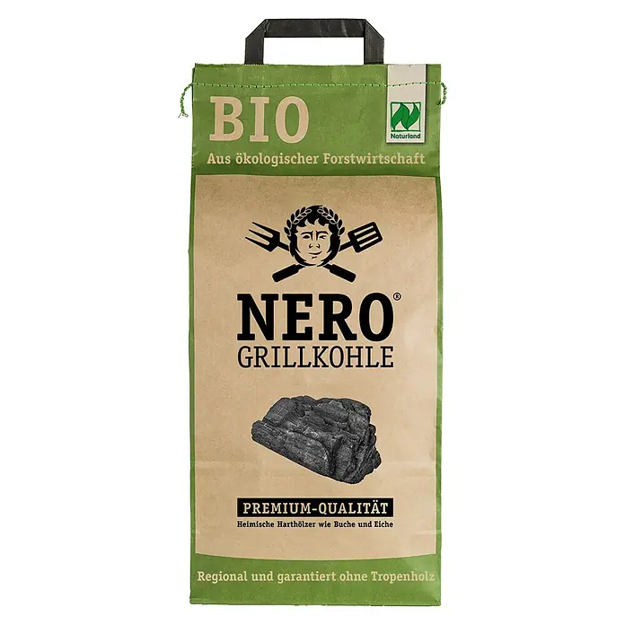 Nero Grillkohle - 2,5 kg - Sack NERO Grillkohle BIO, Premium-Qualität aus heimischen Harthölzern wie Buche und Eiche. Garantiert ohne Tropenholz.