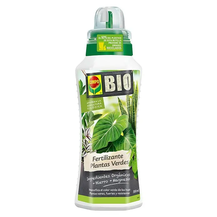 Compo Fertilizante para plantas verdes BIO - 500 ml - El frasco de abono COMPO BIO para plantas verdes de 500ml, consta de un 90% de plástico reciclado, asegura plantas sanas y resistentes.