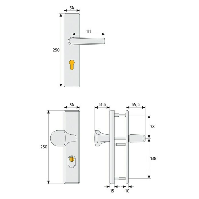 Abus Schutzbeschlag KLZS714Wohnungsabschlusstür, Aluminium, Türstärke: 37 mm - 47 mm, Knopf außen, Drücker innen, Eckig Front View