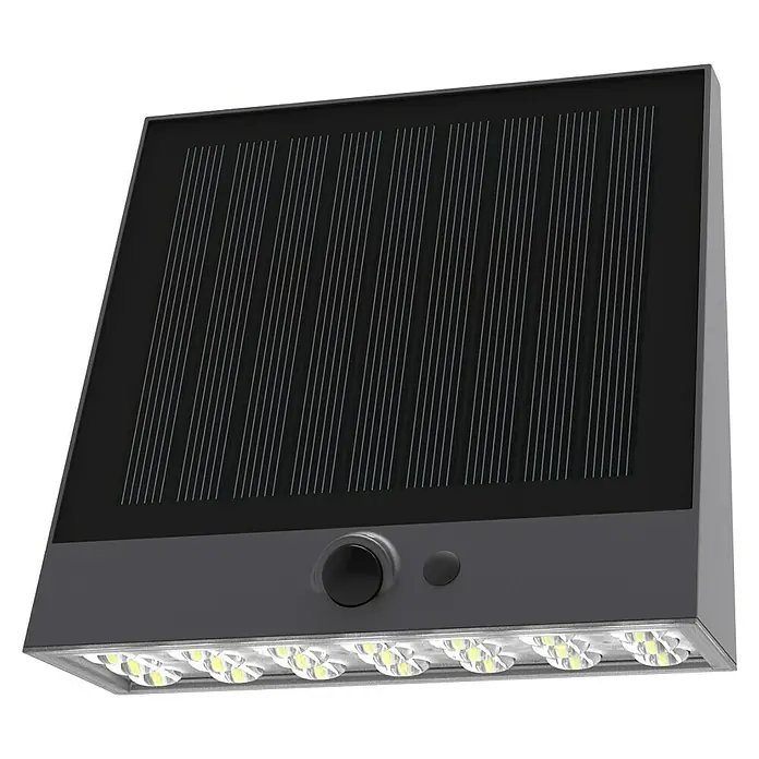 Arte confort Aplique solar LED para exterior Muxia - 6,25 W, Blanco neutro - Imagen de una luz solar con luces LED y panel solar para uso exterior, ideal para jardines y patios.