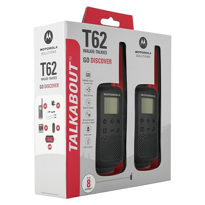 Motorola Solutions Walkie talkies Talkabout T62 (Alcance: 8 km, Rojo/Negro)