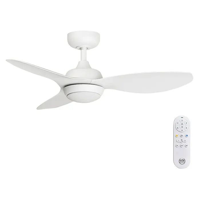 Arte confort Ventilador de techo Hanoi - Blanco, 104 cm, 16 W, Blanco cálido - Un ventilador de techo blanco con tres aspas y un mando a distancia para un fácil control de la configuración del ventilador.