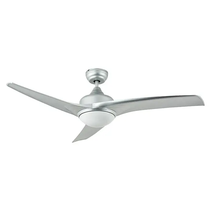 Arte confort Ventilador de techo Cascais - Plata, 132 cm, 30 W, Blanco cálido - Ventilador de techo plateado con tres aspas e iluminación integrada para una decoración moderna y elegante.