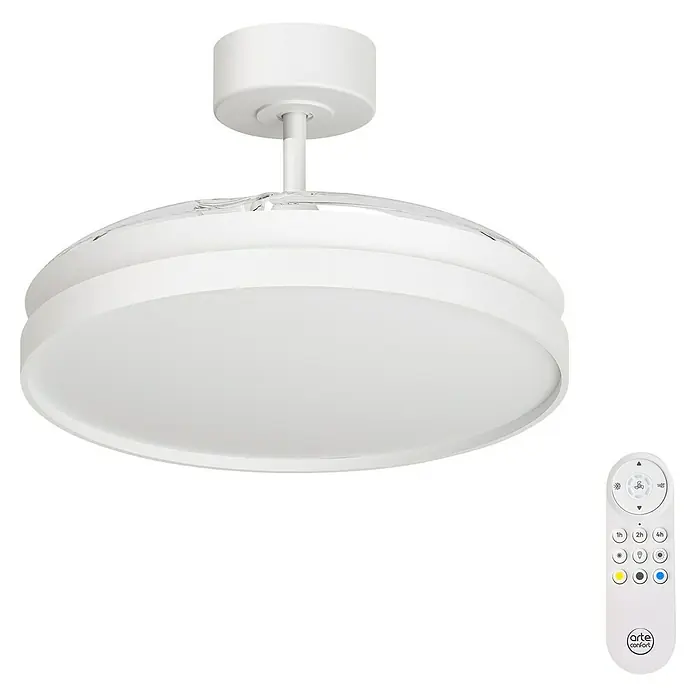 Arte confort Ventilador de techo Cairo - Blanco, 112 cm, 35,8 W, Blanco cálido - Ventilador de techo blanco con mando a distancia para un control cómodo de luz y ventilador. Diseño moderno para una iluminación elegante.