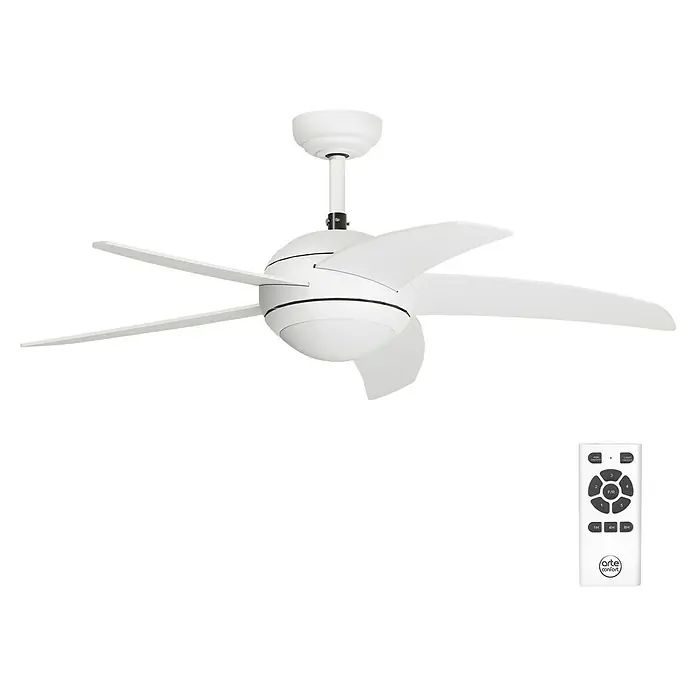 Arte confort Ventilador de techo Rocio - Blanco, 132 cm, 39 W, Blanco cálido - Ventilador de techo blanco con cinco aspas y mando a distancia para ajustar la velocidad y la luz.