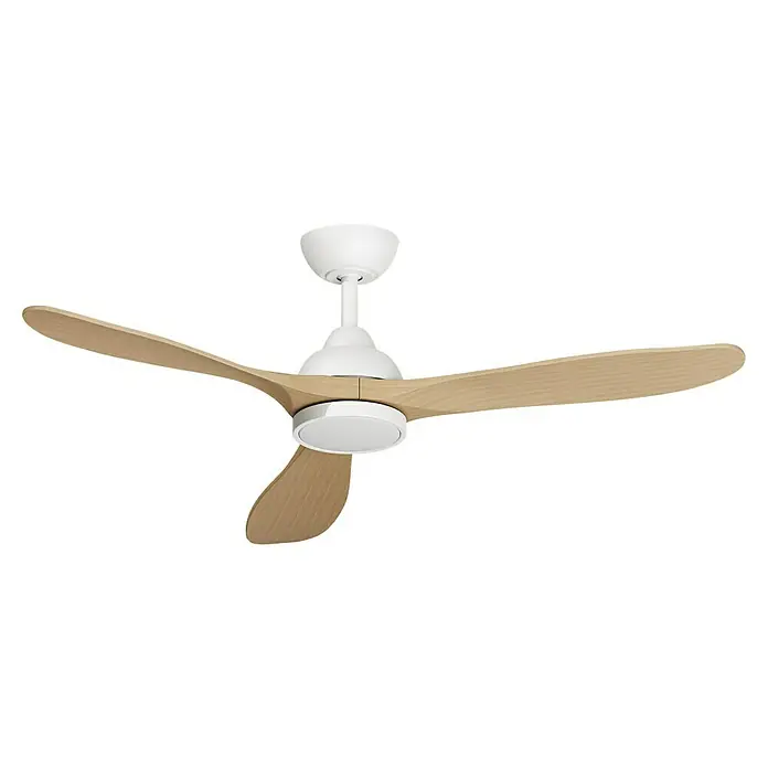 Arte confort Ventilador de techo Kenia - Roble blanco, 132 cm, 34 W, Blanco cálido - Ventilador de techo con tres aspas de madera y carcasa blanca, perfecto para una óptima circulación del aire e iluminación elegante.