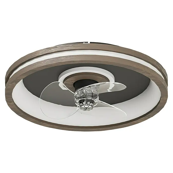 Arte confort Ventilador de techo Cris - Negro/Madera, 50 cm, 8,5 W, Blanco cálido - Lámpara de techo moderna con marco de madera y aspas transparentes. Diseño elegante para interiores con estilo.