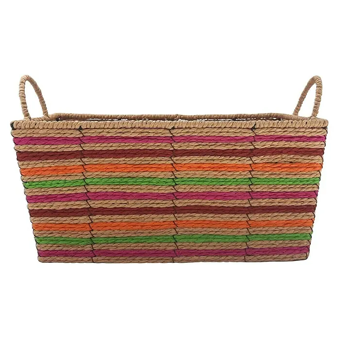 Korb - 36 x 36 x 17 cm, Bunt - Ein rechteckiger, gestreifter Korb mit Griffen, ideal zur Aufbewahrung und als dekoratives Element.