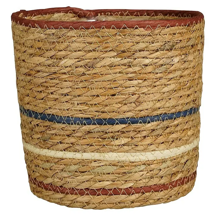 Mica Decorations Pflanztopf - Ø x H: 21 x 21 cm, Naturmaterialien, Rot - Stilvoller geflochtener Korb mit farbigen Akzentstreifen, ideal als Pflanzgefäß oder zur Aufbewahrung, um Ihrem Raum eine natürliche Note zu verleihen.