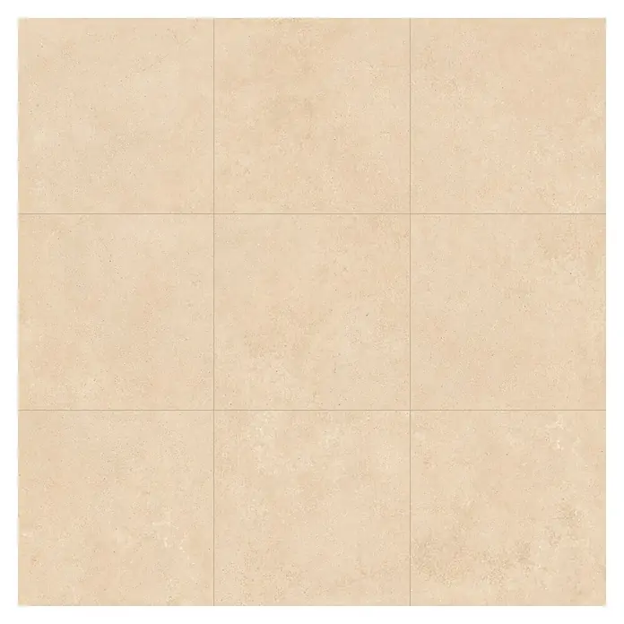 Feinsteinzeugfliese Big Sand - 60 x 60 cm, Beige, Matt - Darstellung von quadratischen, hellbeigen Bodenfliesen mit feinen Maserungen und Fugen, ideal für eine moderne und stilvolle Raumgestaltung.