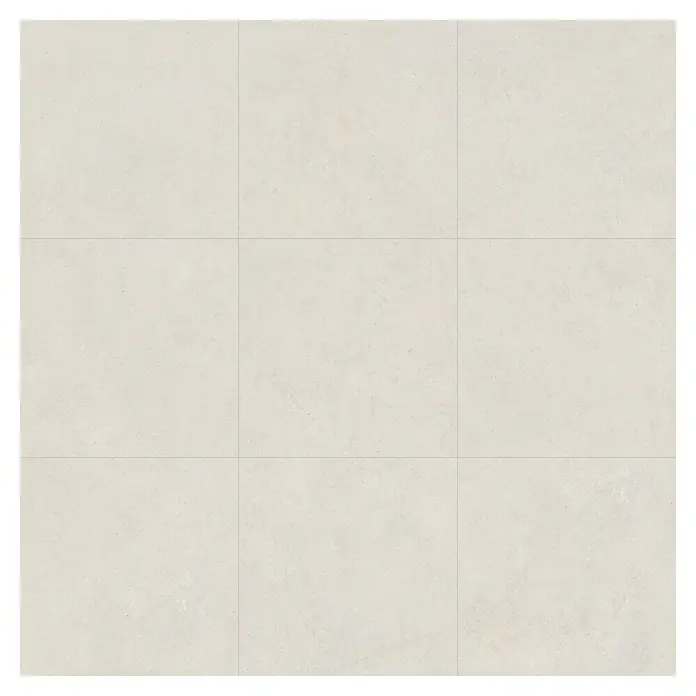 Feinsteinzeugfliese Big Ivory - 60 x 60 cm, Hellbeige, Matt - Nahaufnahme von neun beigen Bodenfliesen, die ein schlichtes und elegantes Muster für Innenräume bilden.