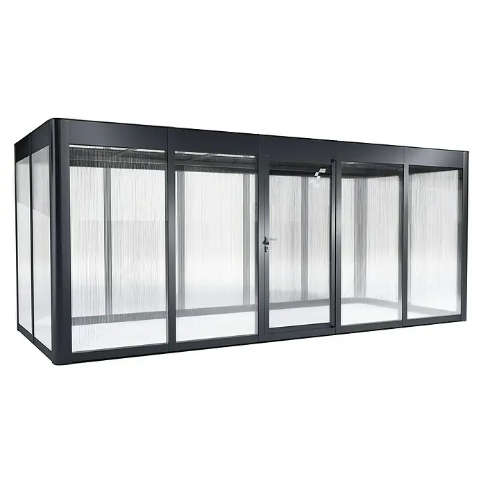 SunElements Gewächshaus SunGarden Select 5.2 - Außenmaß inkl. Dachüberstand (B x T): 548 x 233 cm, Material Seitenwand: Kunststoff, 10 mm, Anthrazit-Metallic - Moderne, anthrazitfarbene Terrassenüberdachung mit transluzenten Wänden, die Privatsphäre bietet und gleichzeitig Licht hereinlässt. Ideal für jede Terrasse.