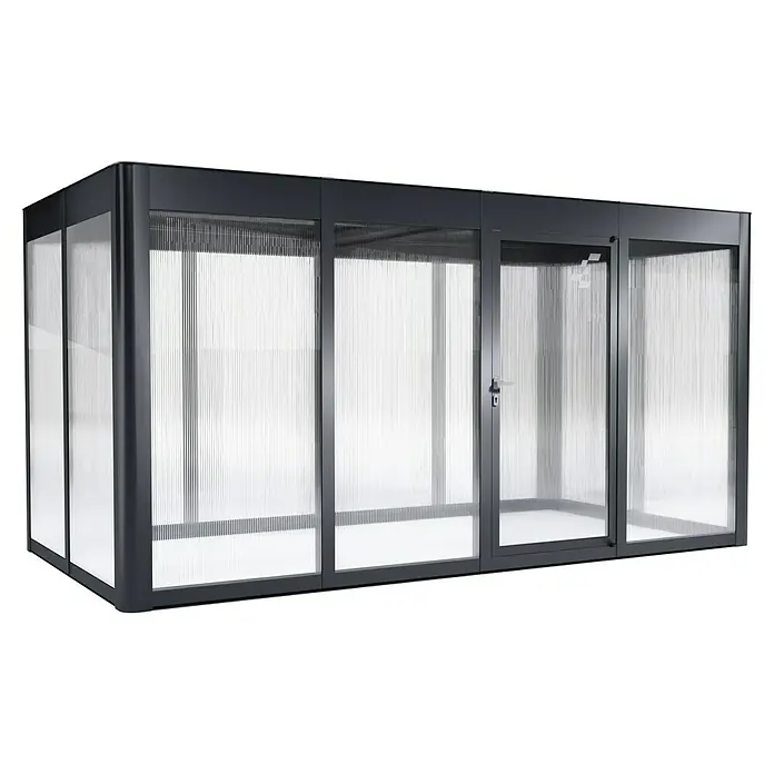 SunElements Gewächshaus SunGarden Select 4.2 - Außenmaß inkl. Dachüberstand (B x T): 443 x 233 cm, Material Seitenwand: Kunststoff, 10 mm, Anthrazit-Metallic - Geräumiger, moderner Pavillon mit grauem Rahmen und strukturierter Verglasung für den Außenbereich. Ideal zum Entspannen im Garten.