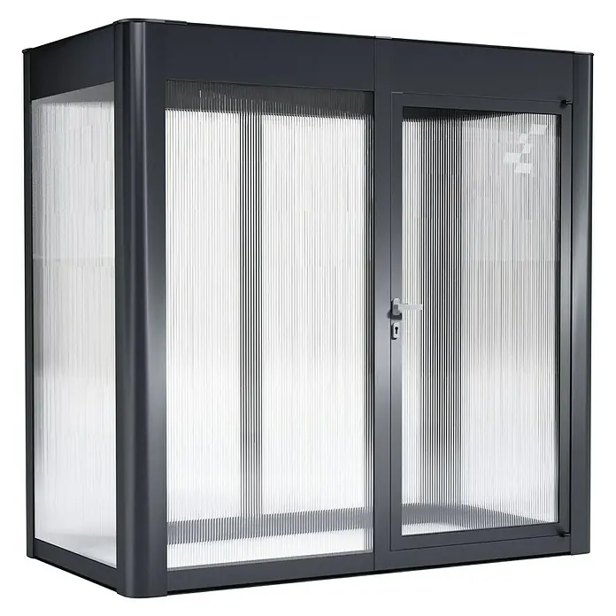SunElements Gewächshaus SunGarden Select 2.1 - Außenmaß inkl. Dachüberstand (B x T): 233 x 128 cm, Material Seitenwand: Kunststoff, 10 mm, Anthrazit-Metallic - Die moderne, graue Outdoor-Kabine bietet Privatsphäre mit ihren geriffelten Glaspaneelen und robustem Rahmen. Ideal für Garten und Terrasse.