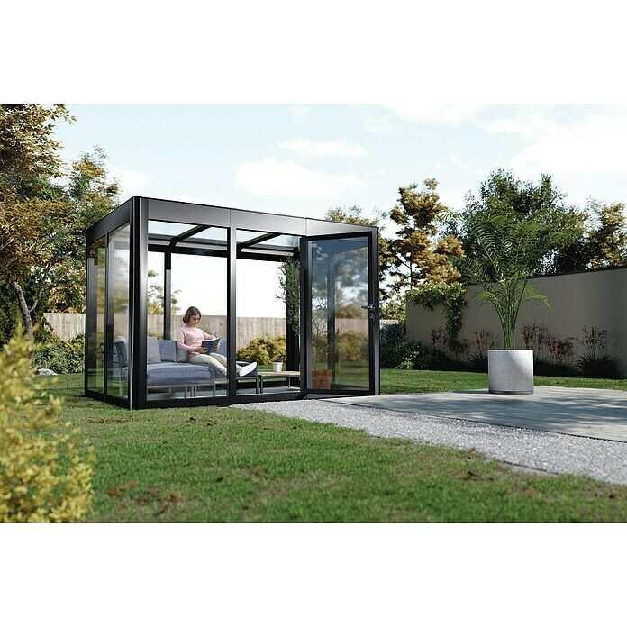 SunElements Gewächshaus SunGarden Infinity 3.2 (Außenmaß inkl. Dachüberstand (B x T): 338 x 233 cm, Material Seitenwand: Kunststoff, 6 mm, Anthrazit-Metallic) | BAUHAUS