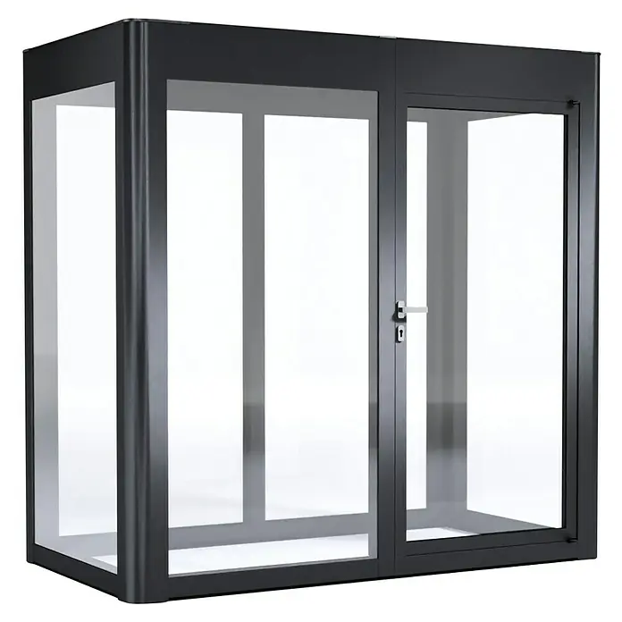 SunElements Gewächshaus SunGarden Infinity 2.1 - Außenmaß inkl. Dachüberstand (B x T): 233 x 128 cm, Material Seitenwand: Kunststoff, 6 mm, Anthrazit-Metallic - Ein geräumiger, moderner begehbarer Kleiderschrank mit stilvollem, schwarzem Rahmen und transparenten Glaselementen für eine elegante Optik.