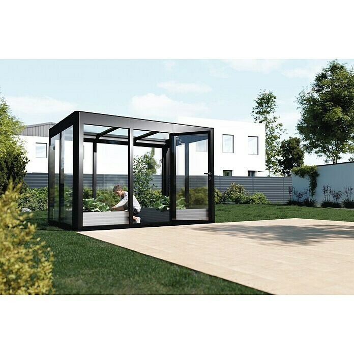 SunElements Gewächshaus SunGarden Infinity 3.2 (Außenmaß inkl. Dachüberstand (B x T): 338 x 233 cm, Material Seitenwand: Kunststoff, 6 mm, Anthrazit-Metallic) | BAUHAUS