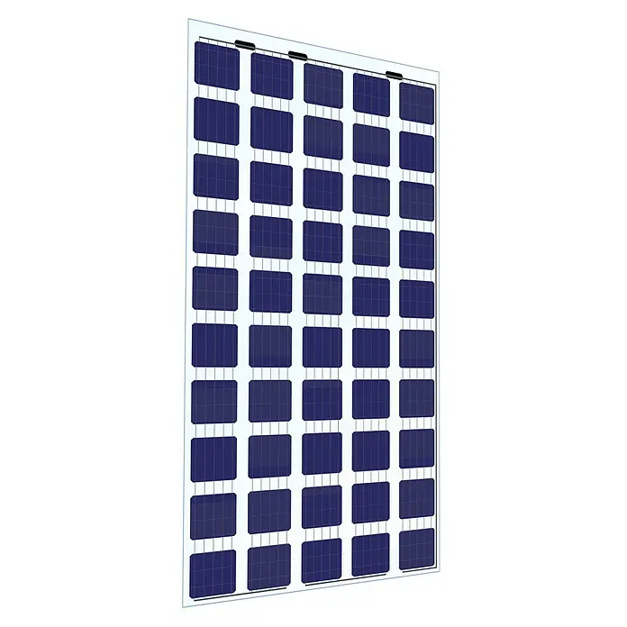 SunElements Solarmodul Set 3/ 825 Wp - 0% MwSt. (gem. § 12 Abs. 3 UStG) - Passend für: Sun Garden Gewächshäuser Select, Infinity & Energy, 825 W - Das Bild zeigt ein rechteckiges Solarmodul mit blauen Solarzellen und silbernen Verbindungen, dargestellt in einer leichten Perspektive.