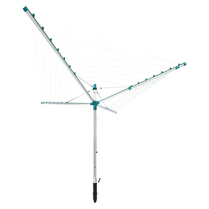 Leifheit Wäschespinne Linomatic 500 Easy Wäscheschirm - Geeignet für Anzahl Waschmaschinenfüllungen: 5 Stk., Länge Wäscheleine: 50 m, Durchmesser offen: 3,28 m, Grau/Metallic, Mint - Wäscheständer mit mehreren Armen und Leinen, ideal zum Trocknen von Wäsche im Freien.