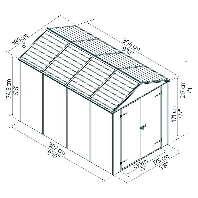 Palram – Canopia Caseta de jardín Rubicon (Medidas ext. (An x Pr): 1,85 x 3,03 m, Plástico, Gris) | BAUHAUS