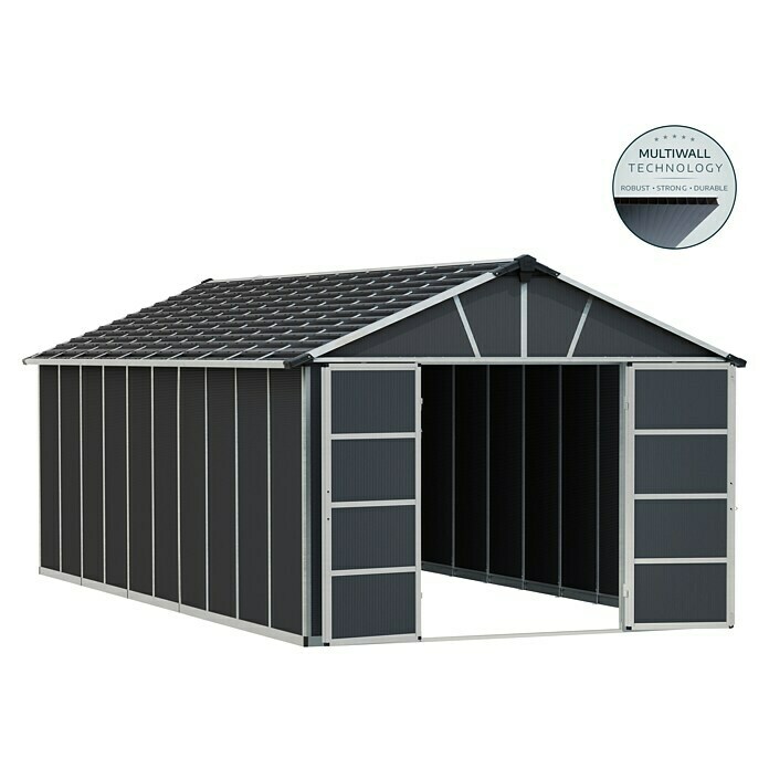 Palram – Canopia Gartenhaus Yukon (Außenmaß inkl. Dachüberstand (B x T): 332 x 643 cm, Kunststoff, Grau, Mit Boden) | BAUHAUS
