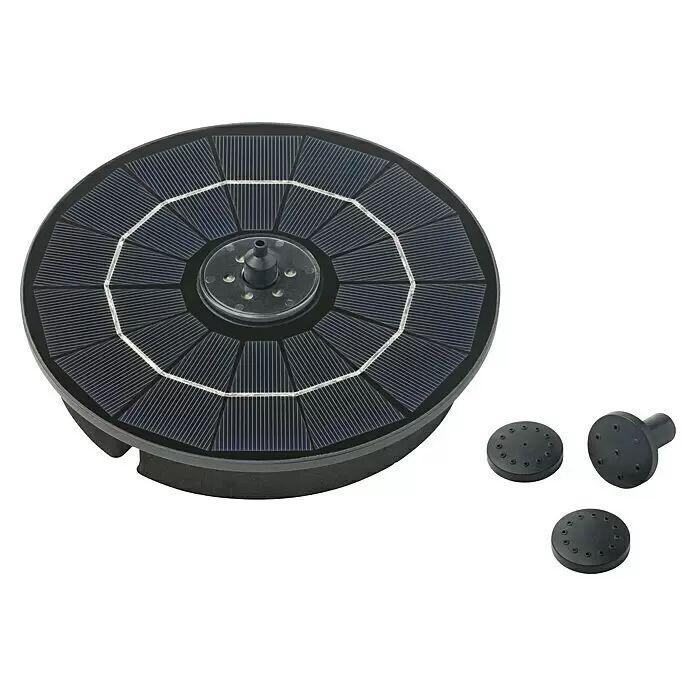 Pontec Solar-Teichpumpe - Leistung: 2,5 W - Schwarz-blaues schwimmendes Solarbrunnen-Set mit verschiedenen schwarzen Düsenaufsätzen.