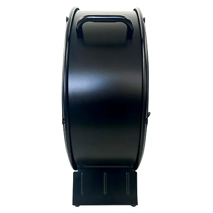 Fulmo Ventilador de suelo Bora - 120 W, Negro, 55 cm - Imagen de un tambor cilíndrico negro con asa y soporte. Un instrumento musical robusto para el ritmo y la melodía.