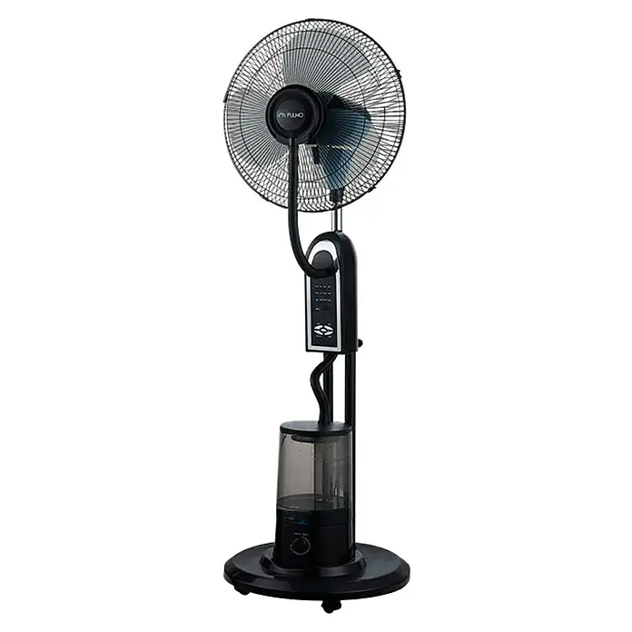 Fulmo Ventilador de pie nebulizador - Negro, 43 cm, 129 cm - Un ventilador de pie negro con nebulizador para una brisa refrescante y fresca en días calurosos. Cuenta con un depósito de agua.