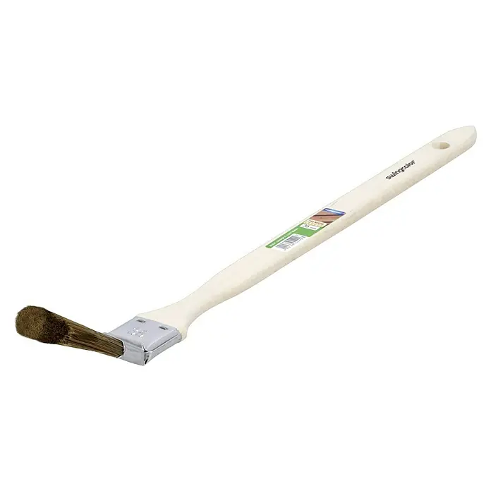 swingcolor Premium Heizkörperpinsel Lasur - Breite Borsten: 35 mm, Hollestermischung, Naturholz - Schrägpinsel von Swingcolor mit hellem Holzgriff und silberfarbener Fassung für präzises Auftragen von Farbe. Ideal für Ecken und Kanten.