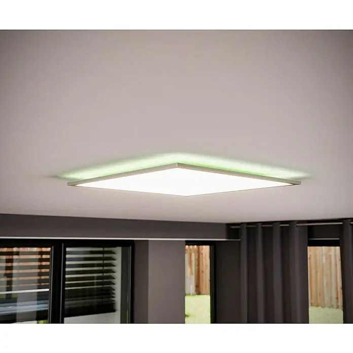 Tween Light LED-Panel RGB-RC-CCT-DIM32,5 W, L x B x H: 59,5 x 59,5 x 5,5 cm, Weiß, RGBW - Eine moderne, quadratische LED-Deckenleuchte mit indirekter Beleuchtung, die ein helles und gleichmäßiges Licht abgibt.