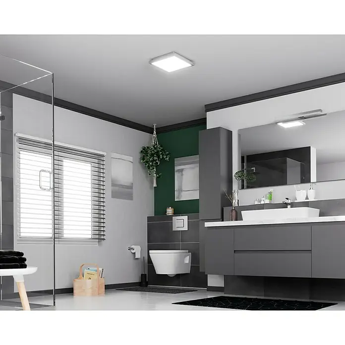 Lavida LED-Panel IP44 - 16 W, L x B x H: 30 x 30 x 6 cm, Weiß, Mehrfarbig - Modernes Badezimmer mit stilvollem Waschtisch, Spiegelschrank und WC. Die dunklen Akzente setzen edle Kontraste im Raum.