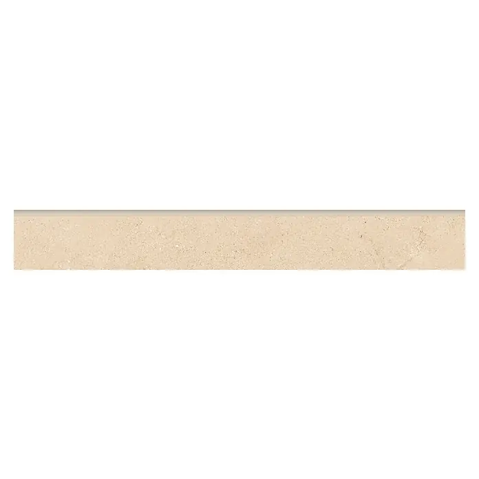 Sockelfliese Big Sand - 8 x 60 cm, Beige, Matt - Ein rechteckiger, beiger Fliesenstreifen mit subtiler Textur und glattem Rand, ideal für moderne Innenräume, betont schlichte Eleganz.