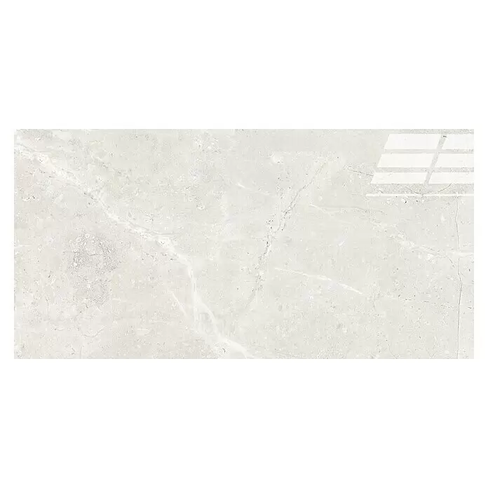 Feinsteinzeugfliese Tibet - 119,8 x 59,8 cm, Weiß/Grau, Glänzend - Helle grau-marmorierte Fliese mit zarter Äderung, geeignet für Boden- und Wandflächen.