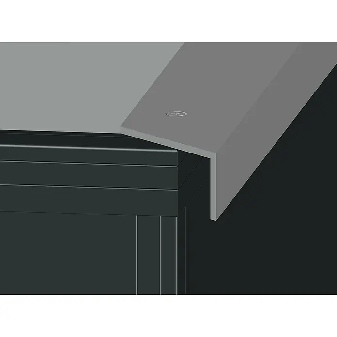 KGT Schneckenblech - Passend für: KGT Hochbeet Alu 130, Pressblank - Nahaufnahme eines schwarzen Metallschranks mit einer grauen Abdeckung, die einen industriellen und modernen Look erzeugt.