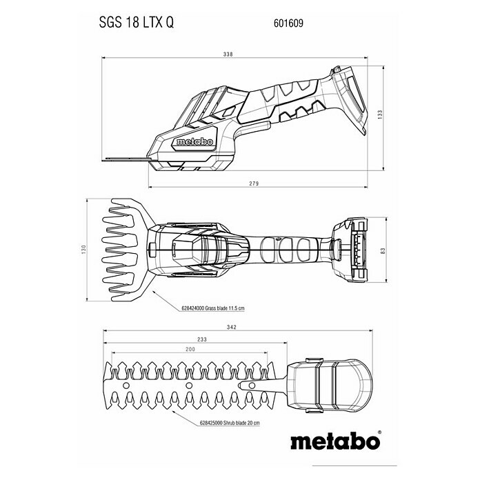 Metabo CAS 18V Podadora de batería SGS 18 LTX Q (18 V, Iones de litio, Sin batería, Anchura de la hoja: 13 cm) | BAUHAUS