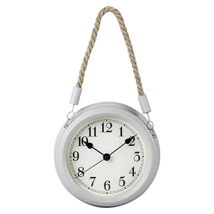 Wanduhr - Durchmesser: 22 cm, Grau - Eine dekorative, runde Wanduhr mit einem Seilaufhänger, die eine stilvolle Ergänzung für jeden Raum darstellt und die Zeit präzise anzeigt.