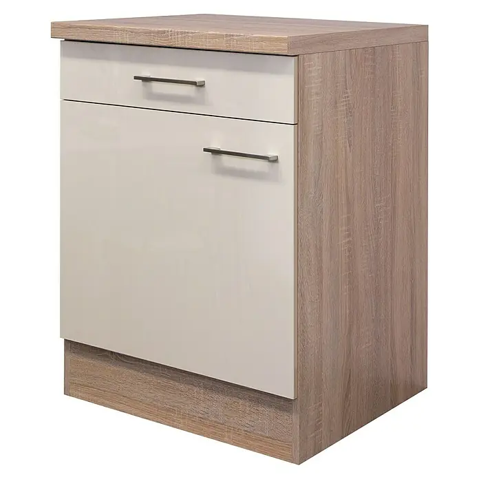 Flex-Well Palma Küchen-Unterschrank - 57 x 60 x 86 cm, Dekor Front: Kaschmir Glanz - Ein moderner Unterschrank in Holzoptik mit zwei Schubladen und Griffen. Ideal für Küche oder Bad.