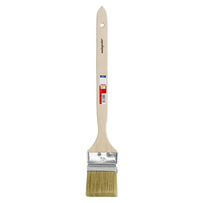 swingcolor Premium Heizkörperpinsel - Breite Borsten: 70 mm, Kunststoffborsten, Naturholz - Pinsel der Marke Swingcolor mit Holzgriff und silberner Metallhalterung für feine und professionelle Malerarbeiten.