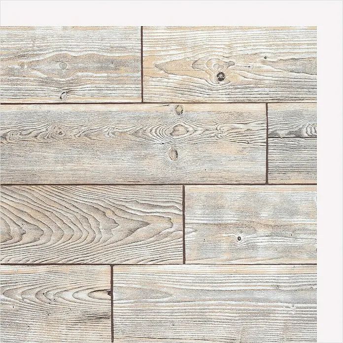 D-c-fix Fliesensticker - 6 Stk., 33,5 x 33,5 cm, Rustic Oak - Nahaufnahme eines Holzbodenbelags mit hellen, rechteckigen Holzpaneelen und sichtbarer Holzmaserung.