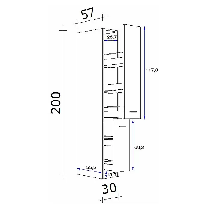 Flex-Well Palma Apotheker-Hochschrank57 x 30 x 200 cm, Dekor Front: Kaschmir Glanz, Dekor Korpus: Sonoma Eiche (außen) Sketch